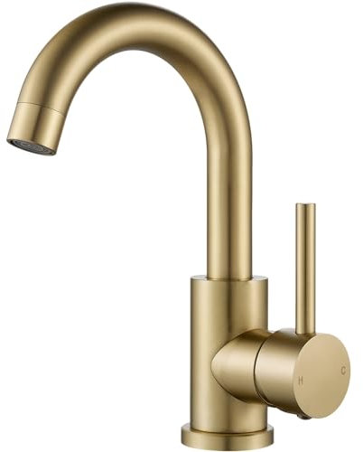 F-DEEN Robinets de salle de bain, robinet de lavabo avec pivotant à 360°, mitigeur monocommande lavabo avec valve en céramique, or brossé