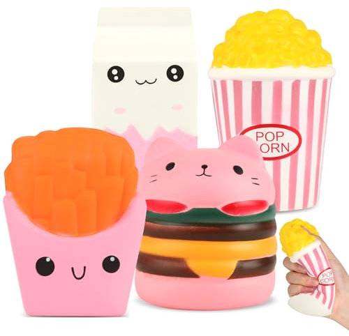 4 Stück Squishy Spielzeug, Squeeze Toy, Langsam steigendes Stress Spielzeug, Stressabbau Angstzustände Autismus Squishies Spielzeug, für Kinder und Erwachsene, Weihnachts Geburtstagsgeschenke