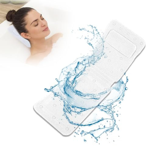 Sonhomay Almohada de baño de cuerpo completo para bañera, transpirable, antideslizante, con 30 ventosas, accesorios de bañera