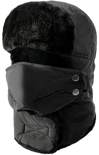Wintermütze mit Ohrenklappen - Trappermütze -Unisex Russische Mütze,Schneedichte Fliegermütze Kunstfellmütze mit Winddichte Abnehmbarer Gesichtsmaske Skifahren, Schlittschuhlaufen und andere Outdoor