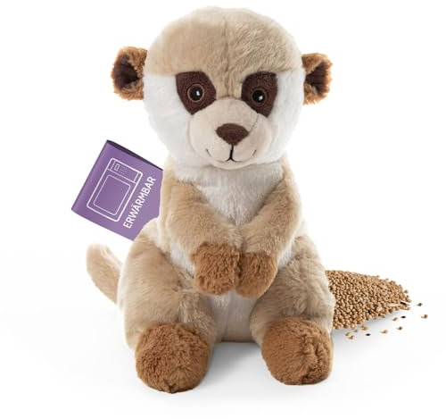 Habibi Plush Wärmekissen/Stofftier f. Kinder und Erwachsene - 1874 Erdmännchen mit Hirsefüllung, Wärmekuscheltier zum Erwärmen in der Mikrowelle/Backofen, ideal auch für Babys