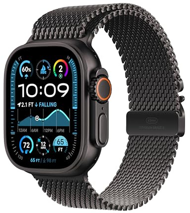 Apple Watch Ultra 2 GPS + Cellular 49 mm Smart sportklocka med robust svart titanboett och Milanesisk loop i svart - S. Träningsmätare, precisions-gps, extra lång batteritid, koldioxidneutral