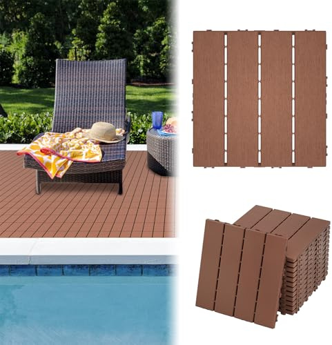 Froadp Lot de 33 dalles de terrasse à clipser - 30 x 30 cm - Résistantes aux intempéries - Pour balcon, jardin, balcon - Avec aspect grain du bois - Résistants aux intempéries - Avec fonction de