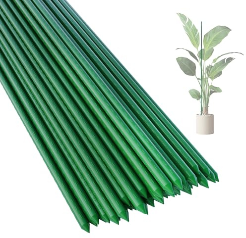 PROWORX 36 Inch 3 Ft Plant Support Garden Stakes 25 PCS, Sturdy Steel Plastic Coated Sticks for Outdoor Growing Climbing, Tomato, Trees, Cucumber, Beans