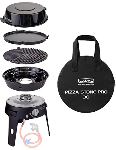 CADAC - Safari Chef 30 LP Deluxe + Pizzastein Pro 30 - Tragbarer Grill mit GreenGrill-Keramikbeschichtung & Pizzastein - inkl. Tragetasche - Campingplatz BBQ Zubehör - 50mBar - 32 x 39 cm