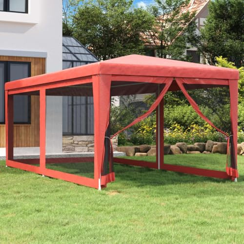Festtält med 6 nätsidoväggar röd 3 x 6 m HDPE