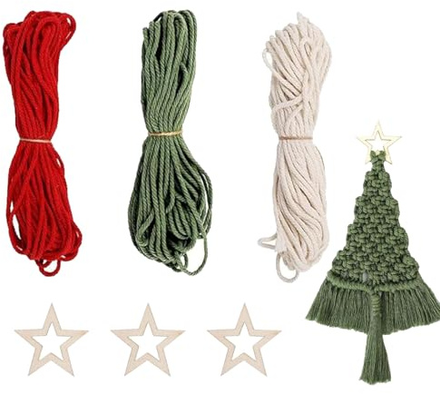 Kiuiom 3 Pezzi Set Di Macramè Di Natale,Kit Fai Da Te Per Natale Decorazioni Da Appendere,Macrame Con Istruzioni Per Principianti,Macrames Natales Per La Decorazione Dell'albero
