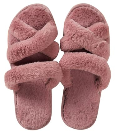 Generisch Donna E Inverno Moda Open Toe Cotone Comode Donne di Feltro Pantofole 2025 Inverno Caldo Soffice Natale Ciabatte In Pelle d'agnello, Colore: rosa., 37 EU