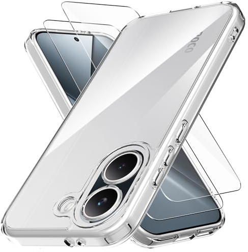 Anoowkoa Fodral för Xiaomi Poco X8 Pro 5G + 2 st för Poco X8 Pro Skärmskydd Transparent Shock Camera Skyddshölje med Hörn Kudde Stötfångare, Flexibel Mjuk TPU PC