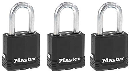 Master Lock Black Magnum Keyed-Alike Padlocks with All-Weather Cover, Outdoor Lock for Fence or Gate with a 1-7/8 Inch Lock Body and 1-1/2 Inch Shackle, 3-Pack
