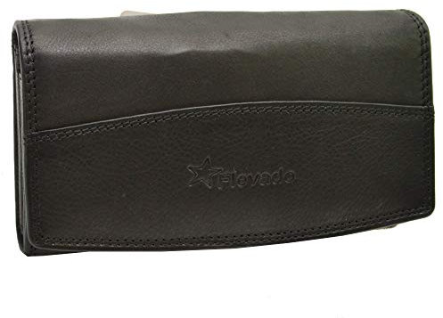 flevado Portemonnaie Damen Leder Geldbörse Damenbrieftasche mit Klippfach und RFID Schutz (schwarz)