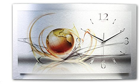 Kreative Feder 3D Designer Wanduhr Welt Silber - Funkuhr Größe 50x30 cm in modernem Design