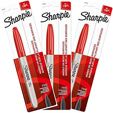 Sharpie Permanent Markers, Fine Point, 3-Count (Red)