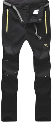 BenBoy Pantalones de Nieve Montaña Hombre Impermeables Invierno Calentar Pantalones Trekking Escalada Senderismo Esquiar Softshell(B Negro,L)