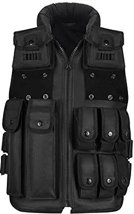 HUNTVP Tactical Vest Military Army Waistcoat Molle Airsoft Vest for Mens Womens Camping Hiking Hunting Outdoors (Type1-Black)
