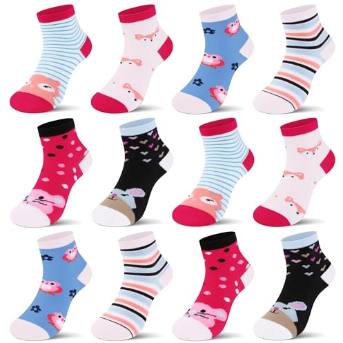 L&K-II 12 paia di calzini per bambina con simpatici motivi animalier fantasia a cuore Stivaletti per bambini calzini da sneaker multicolore 2118A 31-34