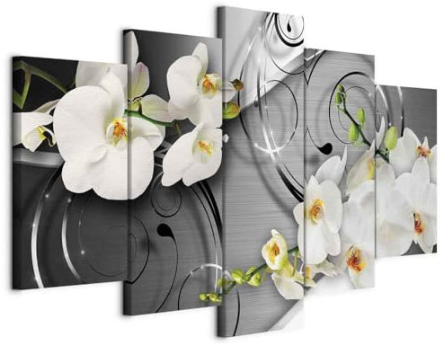 B&D XXL - Tableau Acoustique Nature 200x100 cm 5 Parties - Décoration Isolation Phonique Bureau Chambre Panneau Insonorisant Impression sur Toile - Fleur Artistique Abstraite b-A-0069-b-o