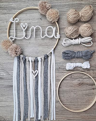 LIDAM Wanddeko-Kinderzimmer - wunderschönes Bastelset mit Namen +Bilderanleitung (Beige, Boho)