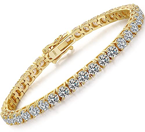 Miaofu Pulsera de Tenis de Lujo Para Mujer y Hombre - Plata De Ley 925 Oro Blanco Con Circonitas Cúbicas