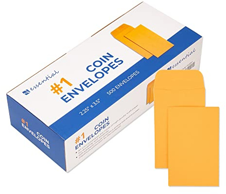 ESSENTIAL #1 500 Piece Coin Envelopes 2.25 x 3.5 with Gummed Flap, Small Parts Envelope for Home and Office Use (Yellow -500)