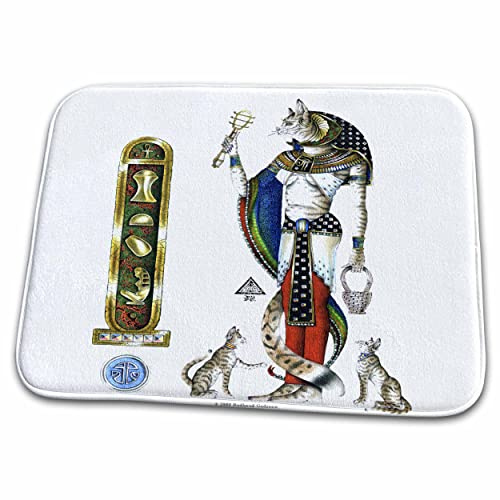 Dish Drying Mat - Bast Egyptian Cat Goddess Pagan Art on white background Badhead Gadroon Mythology