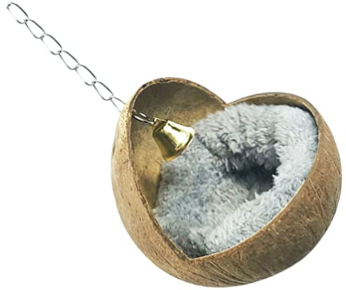 Yardwe Coconut Shell Nest Bird Bed for Parakeets Cage Natural Parrot House Accessory Easy to Hang Bird Nest Supply Bee Hotel Viewing Window Random Color