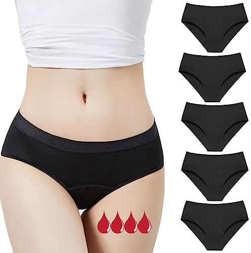 Anntry Culotte Menstruelle Absorbante = 3-4 tampons - Lavable - Coton - Menstruation - Protection Périodique Hygiénique Flux léger à abondant - Culotte de Règles lavables - XS/3XL (Lot de 5)