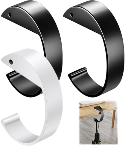 Rienan Handtaschenhalter für Tisch 3 Stück Antirutsch Taschenhaken C Förmig Taschenhalter Hochfeste Legierung für Handtasche Handtaschenhalter für Schreibtisch Büro Restaurant (Schwarz, Weiß)