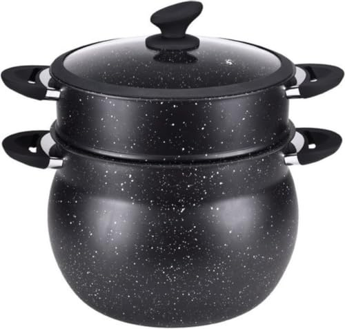 ROYALTY LINE, Macchina per couscous in acciaio inox da 15 Litri con coperchio in vetro, compatibile con gas, elettrico, ceramica, alogena, induzione, con rivestimento antiaderente senza PFOA, Nero