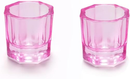 2 Pieces Pink Nail Art Glass Crystal Cup Professional Manicure Tint Pot Nail Art Powder Dish Mini Bowl Cups for Nail Art Tools Nail Art Accessories