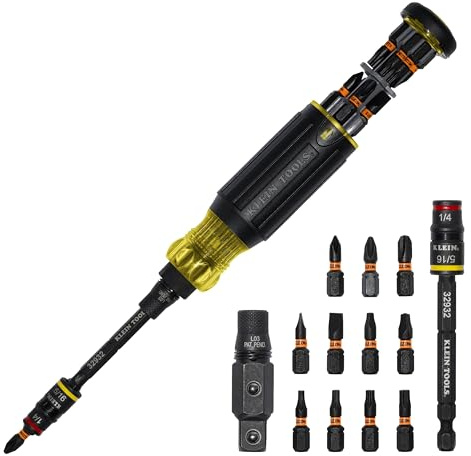 Klein Tools 32516HD KNECT 16-in-1 Impact-Rated Hybrid Screwdriver/Nut Driver, Flip Socket, 11 Bits, 2 Nut Drivers, 3/8-Inch Square Adapter