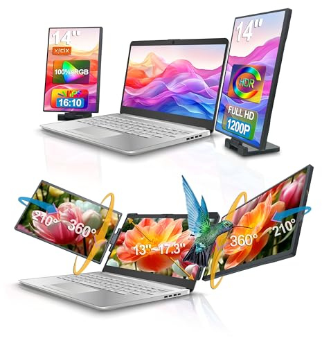 XJCIX Monitor portatile 14 1200P IPS triplo schermo con docking station USB, FHD 1920x1200 per portatile da 13 a 17 schermo esterno per viaggi in ufficio e casa compatibile con HDMI USB-A e USB-C