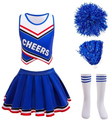 Lito Angels Disfraz Vestido Animadora Cheerleader Ropa de Carnaval Fiesta con Pompones y Calcetines para Niñas Pequeñas Talla 11-12 años, Cachorro de dibujos animados
