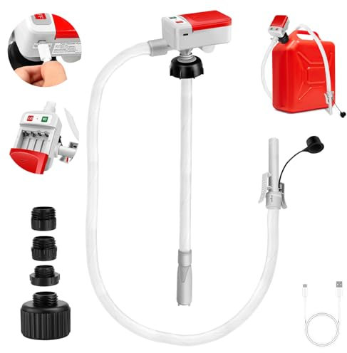 Kraftstoffpumpe Automatische Abschaltung – Tragbare 12V/USB-C Umfüllpumpe für Benzin, Diesel, Kerosin (12L/Min) mit 52 Zoll Schlauch, 4 Adaptern & Hands-Free Funktion – Ideal für Auto, Boot, Generator