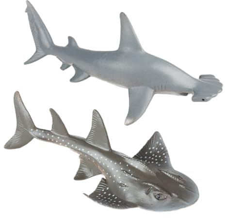 AENIMELY 2 pz Squalo Martello e Razza Figurine Realistiche, Giocattoli Educativi Vita Marina per Bambini, Cake Toppers, Decorazione Festa Compleanno, Regalo STEM