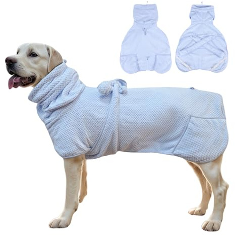 Super Absorbent Dog Bathrobe Pineapple Soft Fast Drying Dogs Towel Robe Adjustable Drying Coat for After Bath with Hood (Pineapple Blue, X-Large)