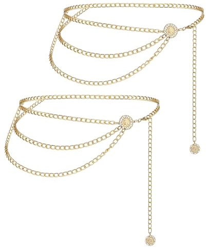 Bettinay 2 Items Belly Chain Women, Gold Waist Belt, Adjustable, Suitable for Various Decorative Styles On Skirts and Pants
