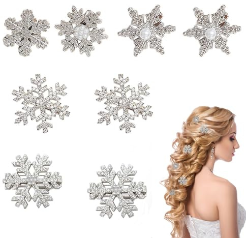 Horquillas para Pelo Niña 8 Piezas, Adornos de Navidad con Diseño de Copos de Nieve y Cristales, Accesorios para el Cabello, Diversos Tamaños y Estilos, Ideal para Niñas y Mujeres