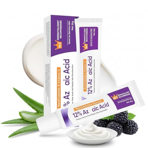 12% Azelaic Acid Cream, Rosacea & Dark Spot Remover, Gentle Pimple Cream for Acne Scar, Pore Care, All Skin Types - 20g