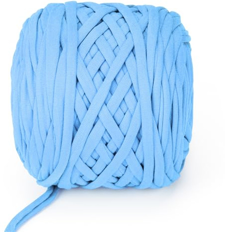 VynyQoo T-shirt-garn för virkning, virkgarn, 105 m, 300 g, tjockt stickgarn, bredd 2 cm elastisk t-shirt garn för nybörjare att virka påse, filt, korg, gör-det-själv-projekt, heminredning (blå)