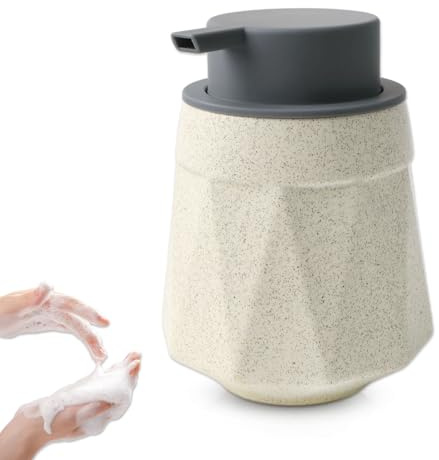 Seifenspender Bad Schaumseifenspender Soap Dispenser Keramik 350ml Nachfüllbar Druckpumpe Großer Pumpenkopf Schaums Spender für Küche und Bad Matt Grau