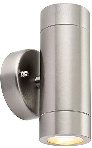 Betta Lighting Outside Light - Outdoor Up Down Porch Light Garden Lights - Outdoor Wall Light in Brushed Stainless Steel Finish - IP44 Up & Downlight - Requires 2 x 7W LED GU10 (Not Supplied)