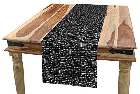 ABAKUHAUS Schwarz und weiß Tischläufer, Aborginial Kunst, Esszimmer Küche Rechteckiger Dekorativer Tischläufer, 40 x 225 cm, Schwarz Grau