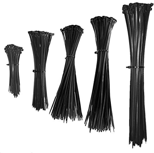 Kabelbinder Schwarz 500 Stück UV Beständigkeit Sortierte Größe Kabelbinder 100mm,150mm,200mm,250mm,300mm Hochleistung Nylon Kabelbinder (Kabelbinder Set)