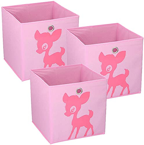 Murago 3er Set Aufbewahrungsbox ca. 28x28x28 cm Kinder Spielzeugkiste Kinderzimmer Faltbox Kiste Truhe Würfel Regalkorb faltbar Rosa REH