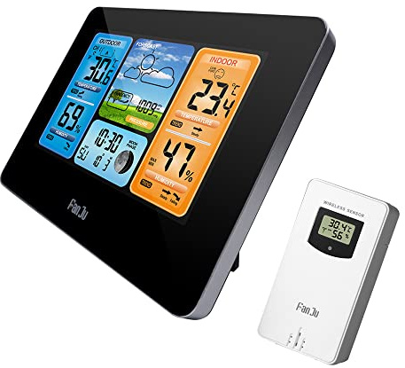 FJ3373, FJ3373 Multifunction Digital Weather Station LCD Alarm Clock Indoor Outdoor Weather Forecast Barometer Thermometer Hygrometer with Wireless Outdoor Sensor USB Power Cord