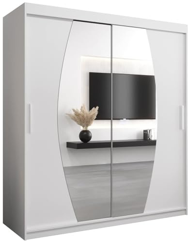 ABIKSMEBLE Elypse 180 Armadio a Due Ante Scorrevoli per Camera da Letto - Armadio Moderno con Specchio, Appendiabiti e Ripiani - 180x200x62 cm - Bianco Opaco