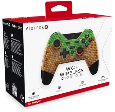 Gioteck WX4+ Wireless Controller for Nintendo Switch - Cubes - with Customisable RGB Lighting and Programmable Back Buttons - Bluetooth Compatible