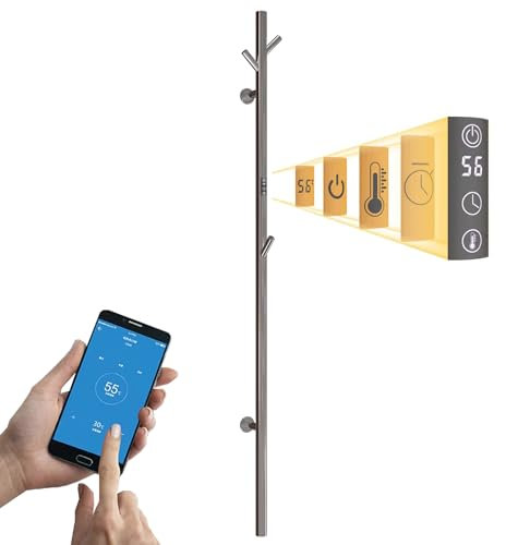 ESOP Radiador Toallero Eléctrico Baño Cromado 40 W Radiador Calienta Toallas de Toallero, 1525 mm WiFi Inteligente de Temperatura Constante Toallero Calentado para Baño, con 3 Ganchos