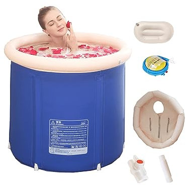 Aufblasbare Tragbare Badewanne, Blaue, Langlebige Badewanne, Freistehender Aufblasbarer Pool, Badezimmer, Heim-spa Für Erwachsene, Mit Luftpumpe(Size:M)